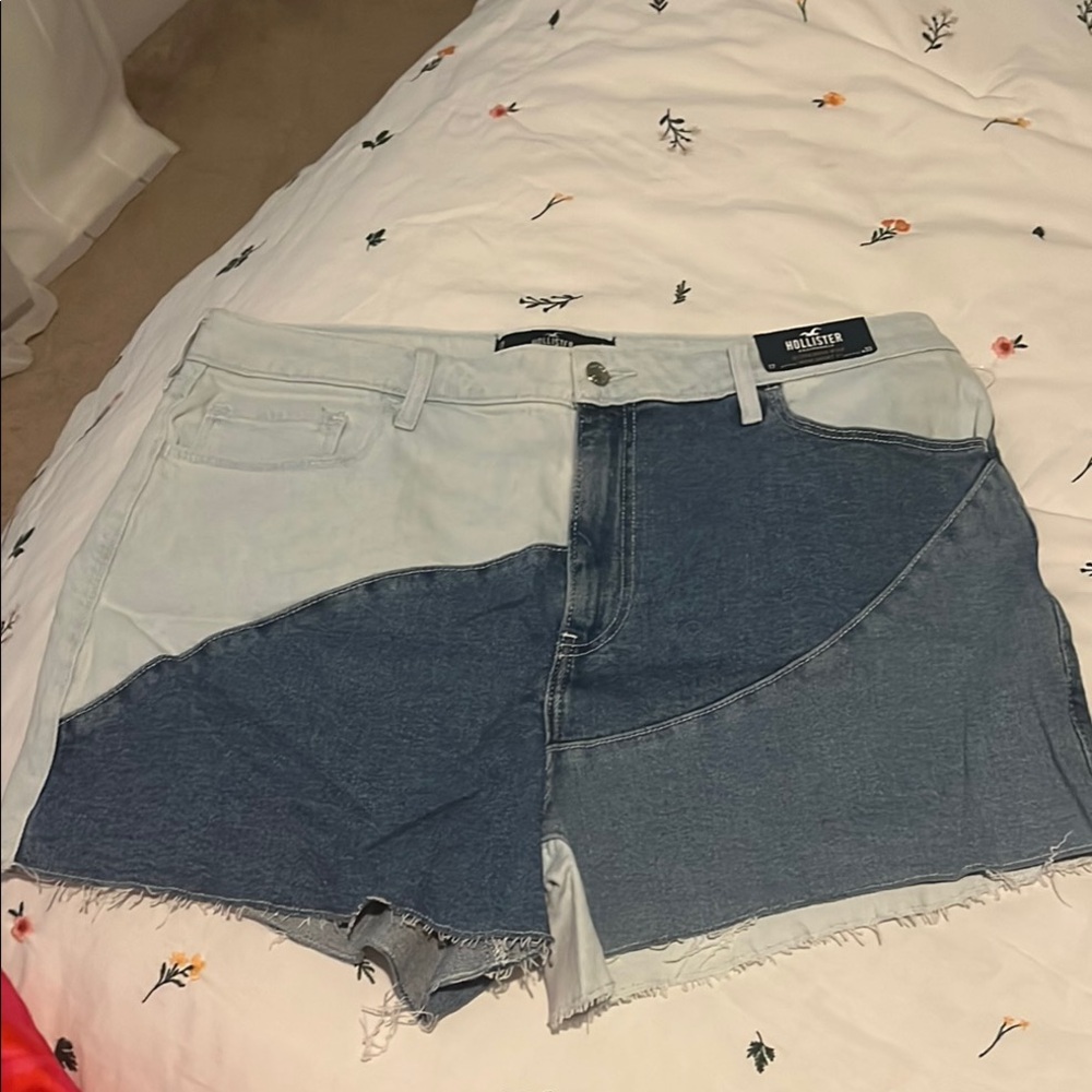 Hollister Blue and Gray Jean Shorts with Raw Hem